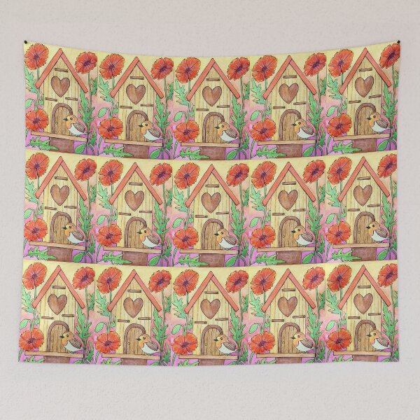 Item preview, Birdhouse & poppies  designed and sold by Paintedhues.