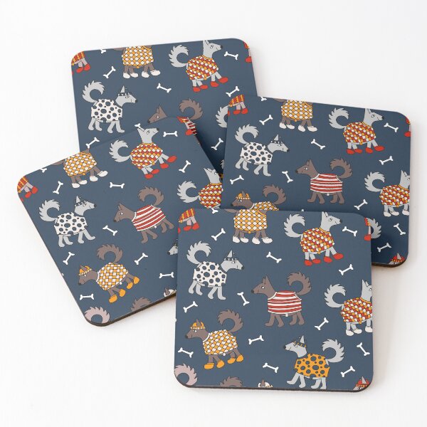 Item preview, Navy blue frolicking dogs out for a winter walk designed and sold by FrancesPoff.
