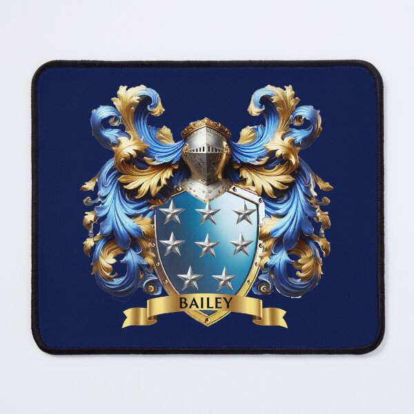 Item preview, Bailey Family Crest – Historic Coat of Arms, Heraldic Blue & Gold Design designed and sold by Highlandkings.