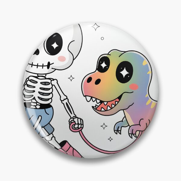 Item preview, Small skeleton person strolling a pastel-colored baby T-Rex on a pink leash.  designed and sold by vambrosio15.