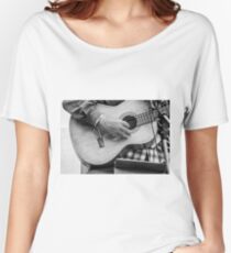 Street guitarist plays classical guitar black and white photo Women's Relaxed Fit T-Shirt