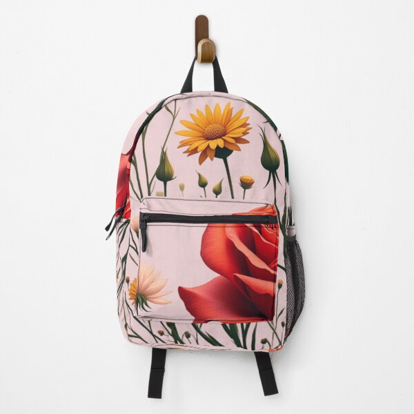 Item preview, Wildflowers and Red Rose in Middle - Light Pink Background #5007LPK designed and sold by Wildflower Rose.