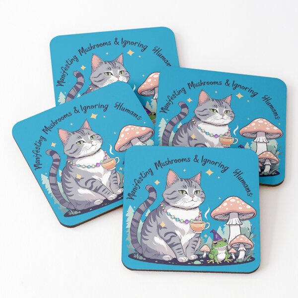 Item preview, Manifesting Mushrooms & Ignoring Humans – Cute Goblincore Cat Illustration designed and sold by PMestore.