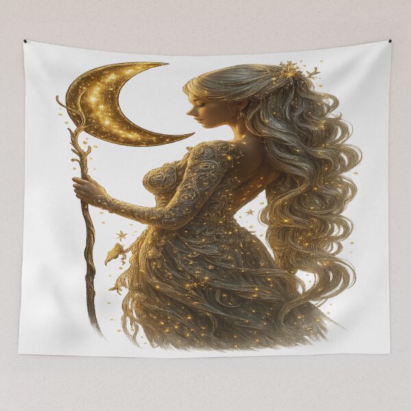 Item preview, Ethereal Moonlight Goddess – Celestial Spirit in Gold designed and sold by SoulPrints by Beata.