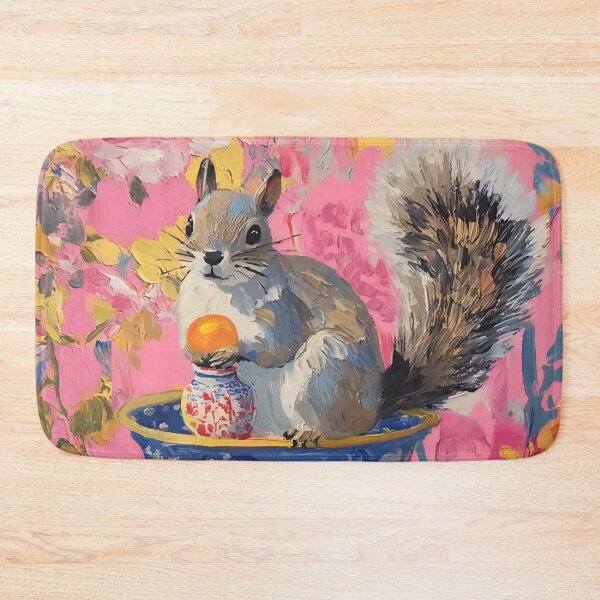 Item preview, Squirrel and chinoiserie bowl in preppy pink interior designed and sold by SophieClimaArt.