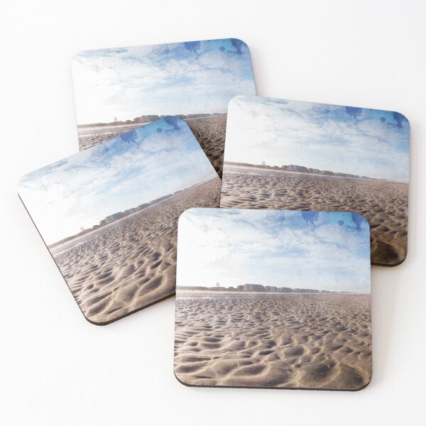 Item preview, Vast Sandy Beach With City Skyline Under Clear Blue Sky with textured effect designed and sold by FotoMahieu.