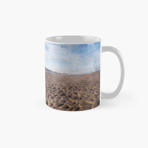 Item preview, Vast Sandy Beach With City Skyline Under Clear Blue Sky with textured effect designed and sold by FotoMahieu.