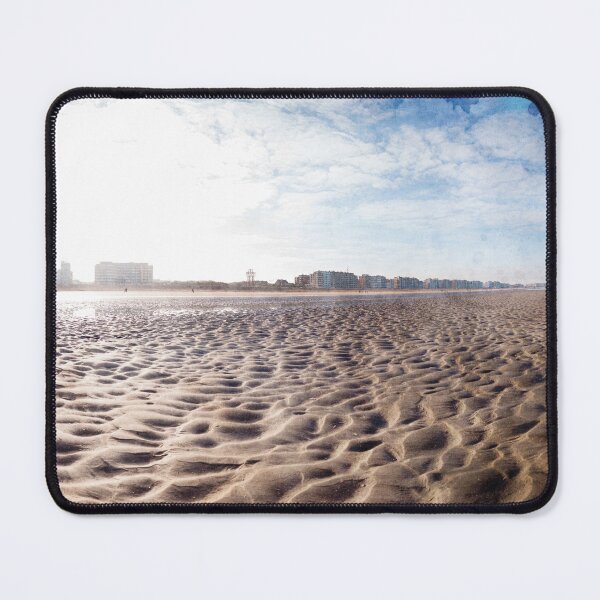 Item preview, Vast Sandy Beach With City Skyline Under Clear Blue Sky with textured effect designed and sold by FotoMahieu.