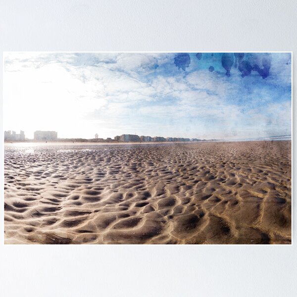 Item preview, Vast Sandy Beach With City Skyline Under Clear Blue Sky with textured effect designed and sold by FotoMahieu.