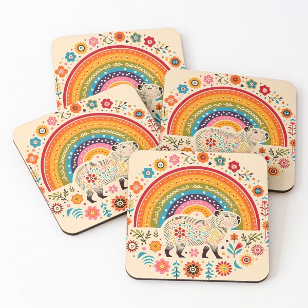 Item preview, Capybara's Colorful Rainbow - Scandinavian Folk Art Joy by heidiannemorris designed and sold by FOLK ART FUSION by heidiannemorris.