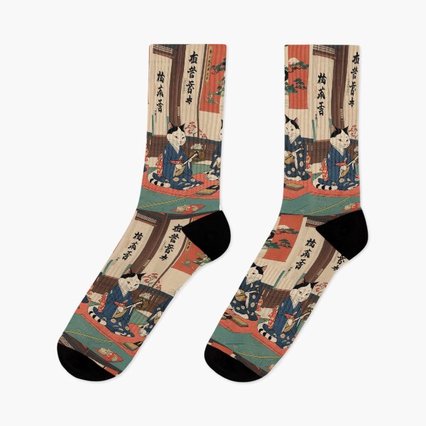 Item preview, Samurai Cats Playing Shamisen in Japanese Room designed and sold by weirdfishes123.