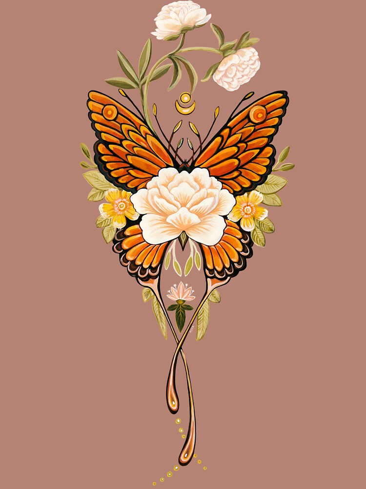Thumbnail 4 of 4, Boxy T-Shirt, Tattoo Butterfly Peonies designed and sold by Ruta.