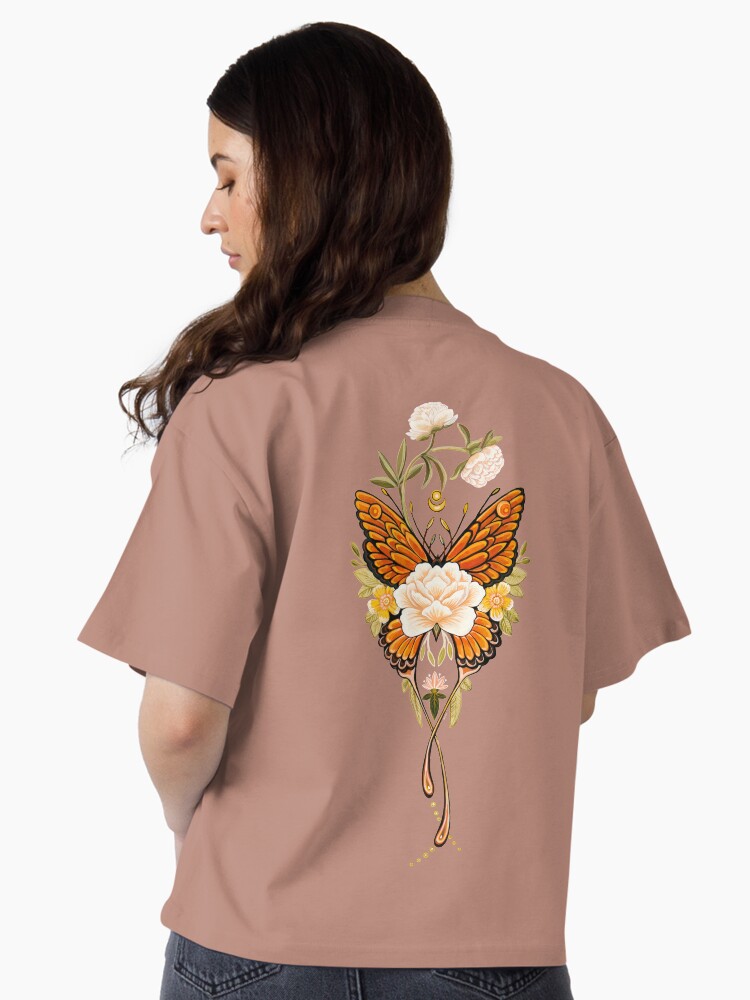 Thumbnail 1 of 4, Boxy T-Shirt, Tattoo Butterfly Peonies designed and sold by Ruta.