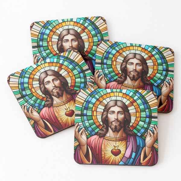 Item preview, Sacred Heart of Jesus Stained Glass - Vibrant Religious Iconography designed and sold by Psycho-Crazy.