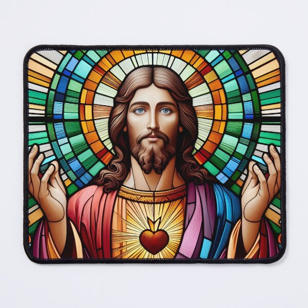 Item preview, Sacred Heart of Jesus Stained Glass - Vibrant Religious Iconography designed and sold by Psycho-Crazy.