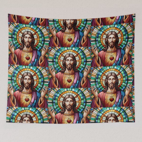 Item preview, Sacred Heart of Jesus Stained Glass - Vibrant Religious Iconography designed and sold by Psycho-Crazy.