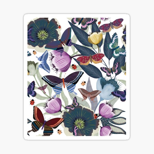 Item preview, Tulips butterflies and lady bugs on white designed and sold by phatlizzardart.