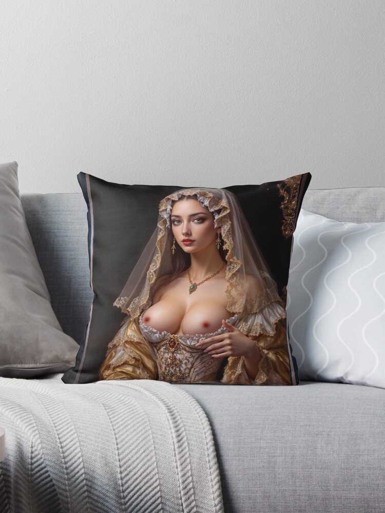 Renaissance Portrait Of The Seductive Beauty Lycia Lysandra Captivating AI Concept Art by Xzendor7 Decorative Art Print Throw Pillow