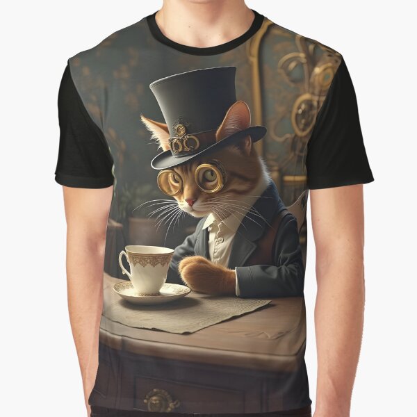 Item preview, Eine Steampunk-Katze trinkt eine Tasse Tee designed and sold by Chantler Teas.