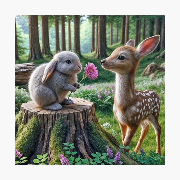 Item preview, Floppy-eared Rabbit With Fawn In Summer Woods designed and sold by Maria Dryfhout.