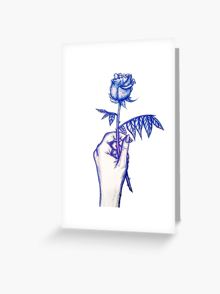 Tintenzeichnung Der Hand Rose Halten Grusskarte Von Jayjay171 Redbubble