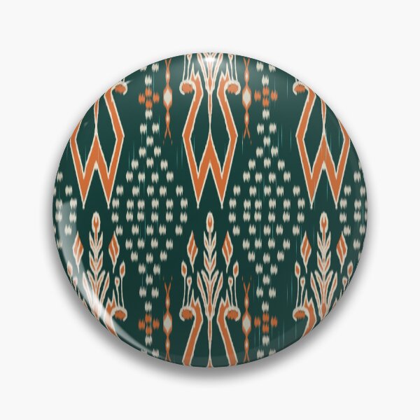Item preview, Modern Thai Tribal Motif – Green & Orange Ikat Inspired Floral Pattern designed and sold by Mondee Shop.