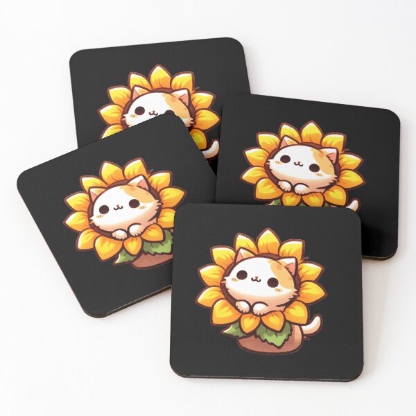 Item preview, Sunflower Cat – Kawaii Kitty Blooming in a Flower Pot designed and sold by Emegan Print Art.