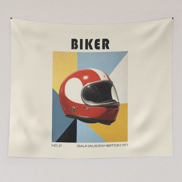 Item preview, Red Vintage Motorcycle Helmet Art designed and sold by MidCenturyStore.