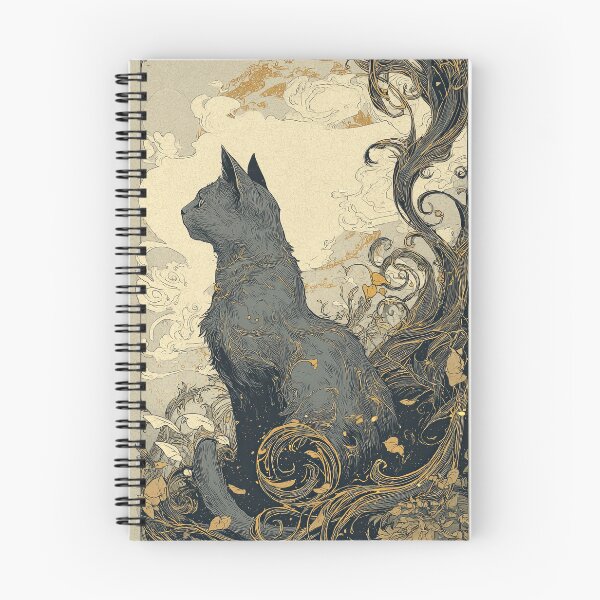 Artikelvorschau, Schwarze Katze mit goldenen Ornamenten im Wolkenhimmel entworfen und verkauft von TeeTribeWear.