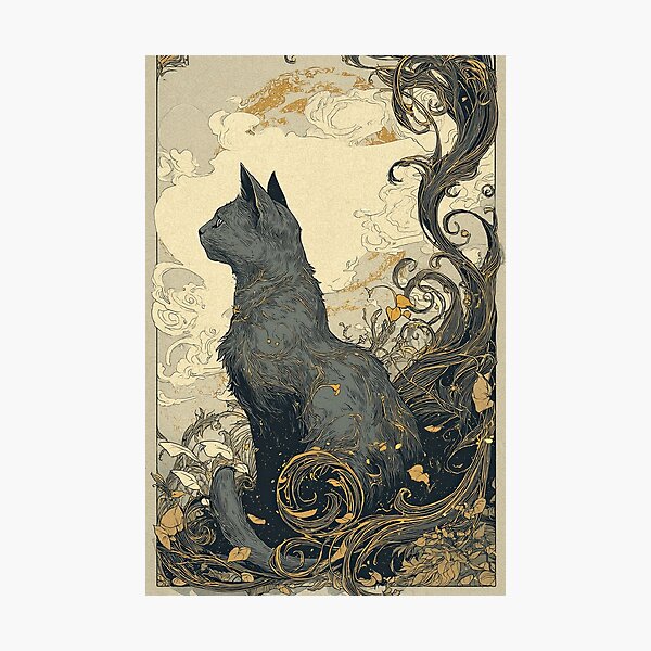 Item preview, Black Cat with Golden Swirls and Cloudy Sky designed and sold by TeeTribeWear.