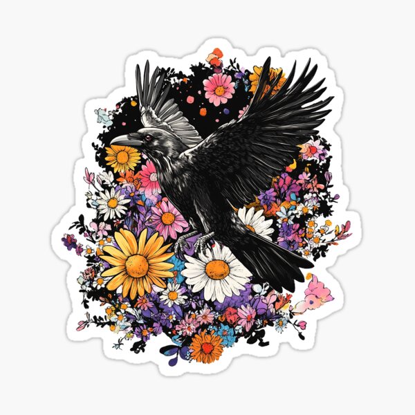 Aperçu de l'œuvre Corbeau dans le champ de fleurs 4 créée et vendue par NocturNeon-Art.