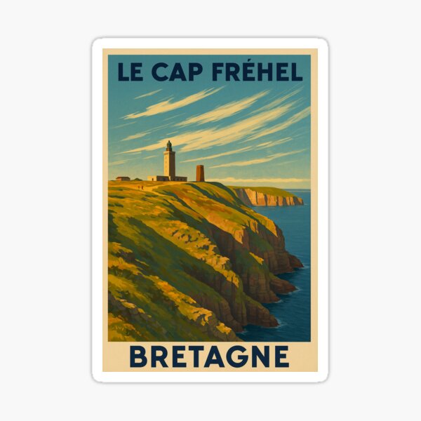 Item preview, Vintage poster Cap Fréhel – Brittany, retro illustration of the lighthouse and cliffs designed and sold by Atelier Brume.