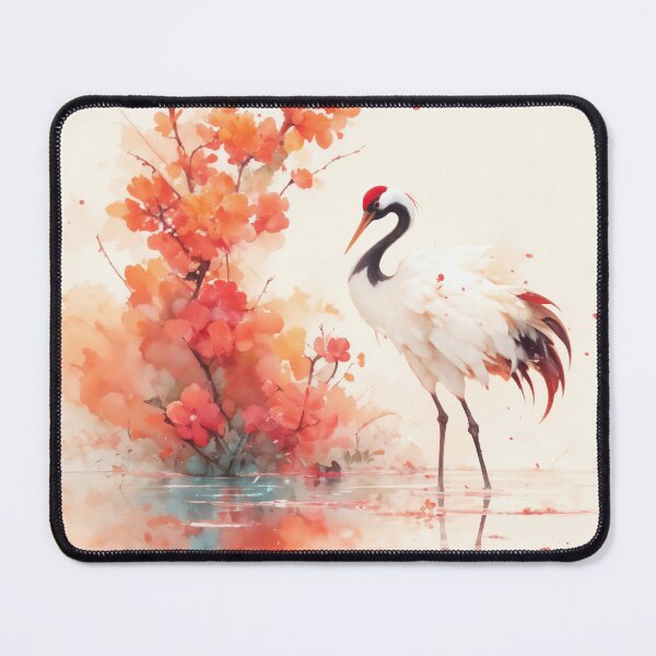Item preview, Crimson Petals & Still Waters – Graceful Crane in Bloom designed and sold by AshiraCreations.