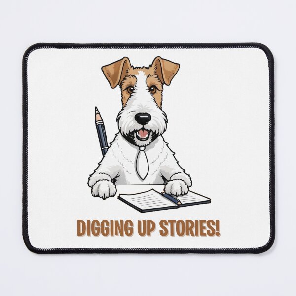 Item preview, Unique Funny Fox Terrier Dog Owner – Journalist Cartoon Gift – Whimsical Pet-Themed Artwork – Pet and Owner Humor Cartoons designed and sold by KoraTalks.