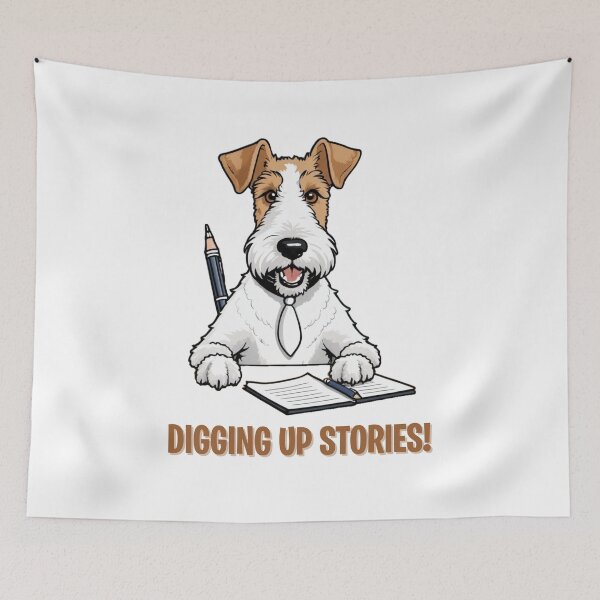 Item preview, Unique Funny Fox Terrier Dog Owner – Journalist Cartoon Gift – Whimsical Pet-Themed Artwork – Pet and Owner Humor Cartoons designed and sold by KoraTalks.