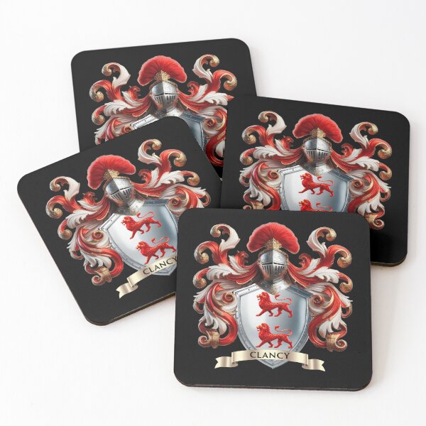Item preview, Clancy Family Crest – Irish Heraldic Coat of Arms with Twin Red Lions designed and sold by Highlandkings.