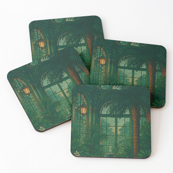 Item preview, Art Deco Palmhouse in Rain | Lo-fi Chill Botanical designed and sold by DreamCraze.