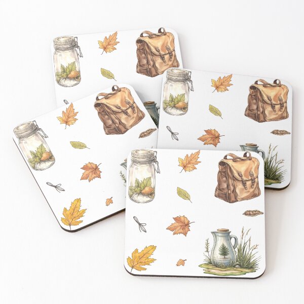 Item preview, Nature objects depicting a glass jar, backpack, jug, and autumn leaves designed and sold by Ms. Iryna.