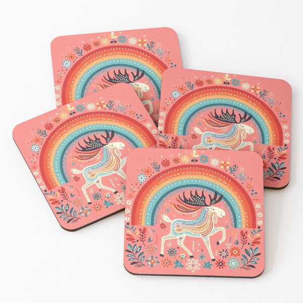 Item preview, Moose on the Move: A Nordic Rainbow Tale - Scandinavian Folk Art by heidiannemorris designed and sold by FOLK ART FUSION by heidiannemorris.
