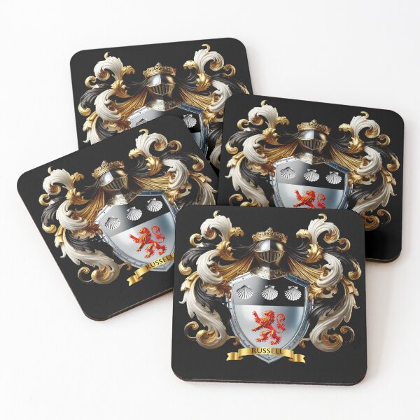 Item preview, Russell Family Crest – Elegant Heraldic Coat of Arms with Red Lion designed and sold by Highlandkings.