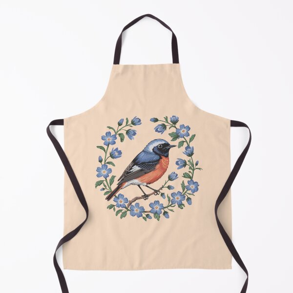 Item preview, Redstart Framed by a Ring of Blue Blossoms designed and sold by BirdsnStuff.