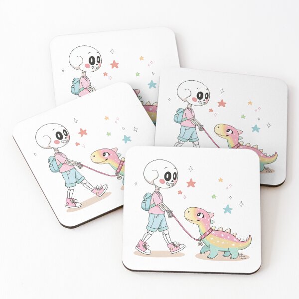 Item preview, Whimsical Skeleton and Rainbow Dino Walk – Cute Pastel Goth Art designed and sold by Colorful-Garden.