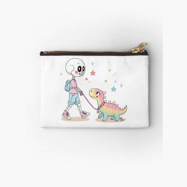 Item preview, Whimsical Skeleton and Rainbow Dino Walk – Cute Pastel Goth Art designed and sold by Colorful-Garden.