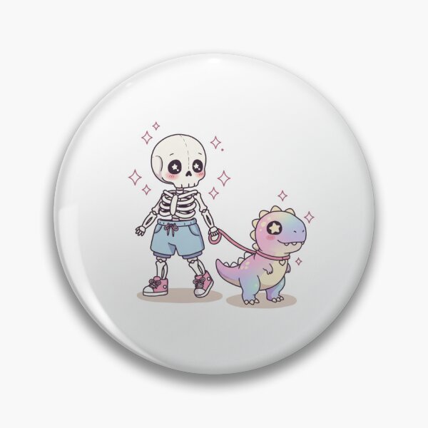 Item preview, Whimsical Skeleton and Rainbow Dino Walk – Cute Pastel Goth Art designed and sold by Colorful-Garden.
