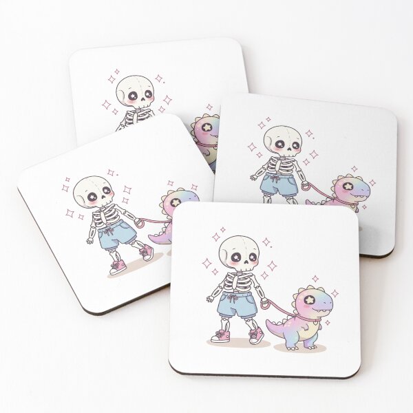 Item preview, Whimsical Skeleton and Rainbow Dino Walk – Cute Pastel Goth Art designed and sold by Colorful-Garden.