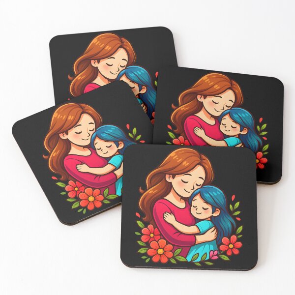 Item preview, Mother and Daughter Hug with Flowers | Cute Mother’s Day Gift Art for Loving Moms designed and sold by DrawHandArt.