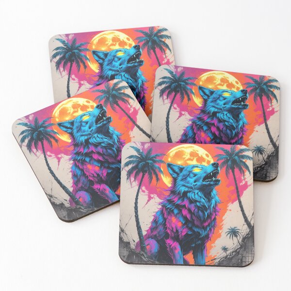 Item preview,  Night Wolf Beneath Neon Palms designed and sold by Blueangelgal.