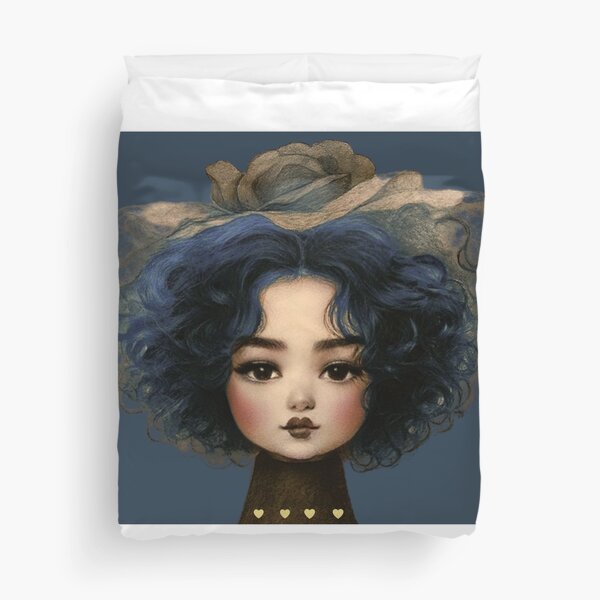 Vista previa del artículo con la obra «Muñeca con pelo azul y sombrero con velo.», diseñado y vendido por MaPerle.