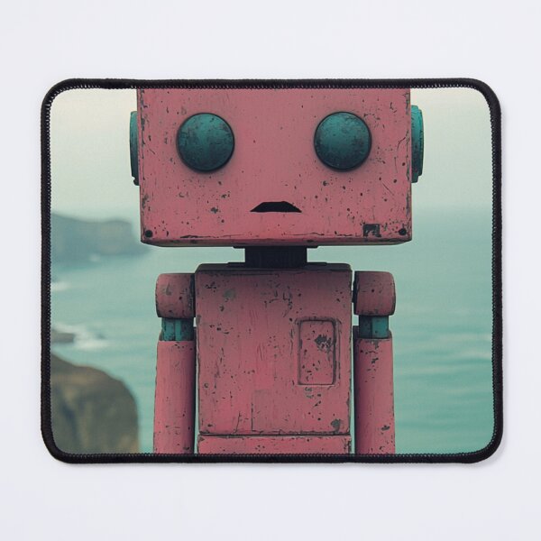 Item preview, Melancholic Pink Robot Print – Retro Robot Wall Art by the Ocean designed and sold by Patricks-Art.