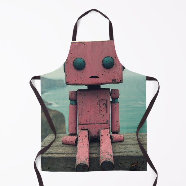 Item preview, Melancholic Pink Robot Print – Retro Robot Wall Art by the Ocean designed and sold by Patricks-Art.